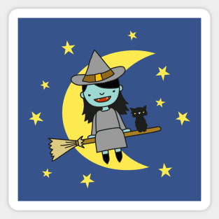 Witch on a broomstick with black cat Sticker